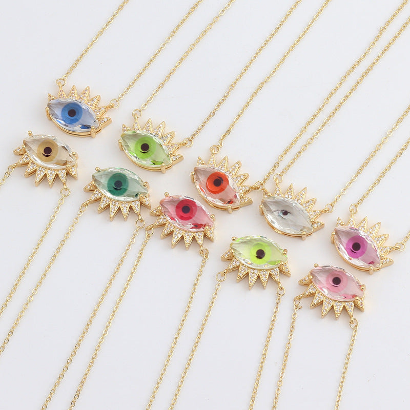 Wholesale Devil Eye Clear Zircon Necklace with Zircon Eyelashes Necklaces